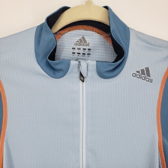 Adidas Quarter Zip Long Sleeve Top L Womens Fitted Formation Workout Blue Orange - Picture 6 of 7